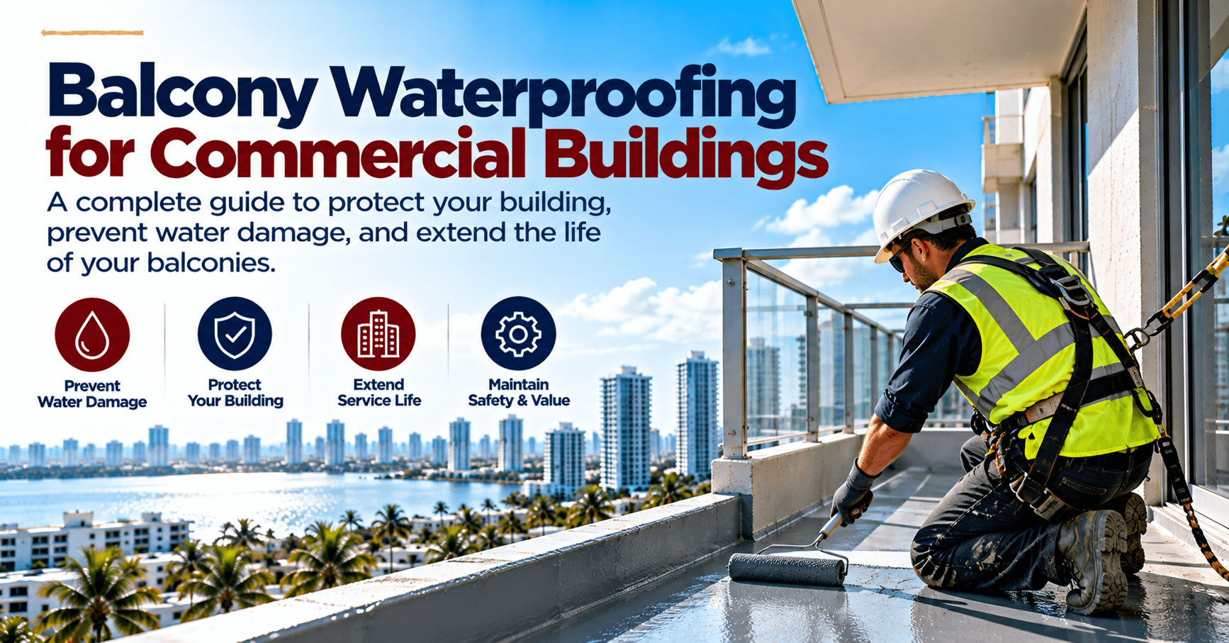 Commercial balcony waterproofing services to prevent water damage and protect building structures.