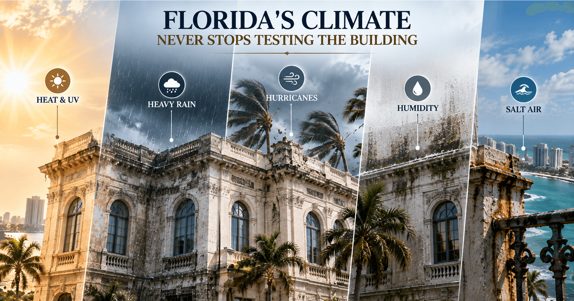Florida climate impacts on historic buildings from heat, heavy rain, hurricanes, humidity, and salt air
